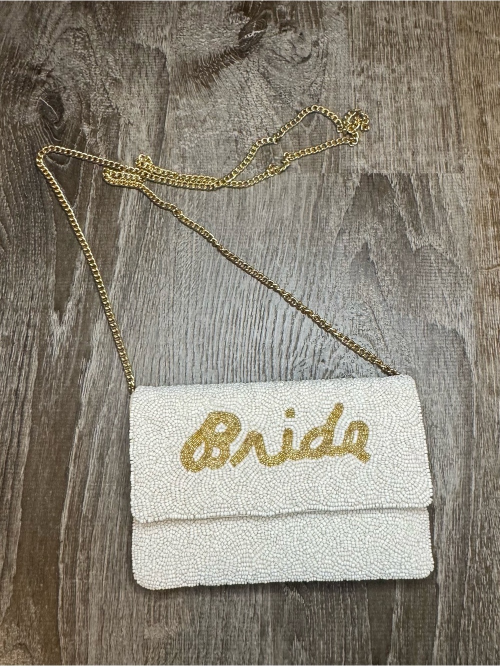Bride Beaded Crossbody Bag in White and Gold